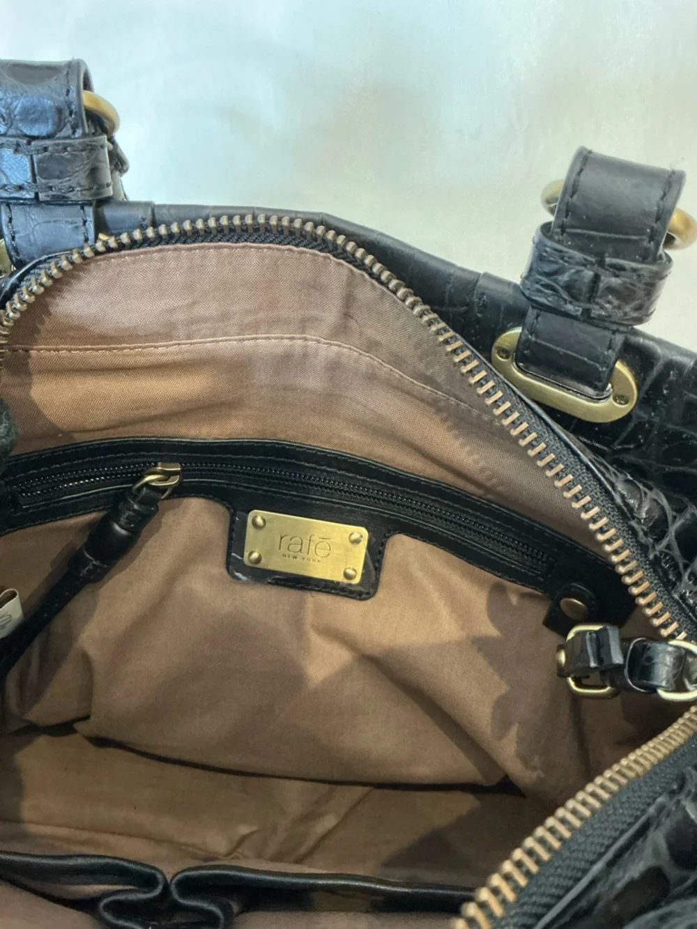 Rafe New York Black Croc-Embossed Leather Tote with Gold Hardware